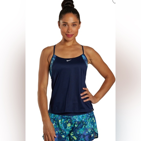NEW Nike Women’s Earth Dye Layered Tankini Swim Top in Midnight Navy Size Small - Picture 2 of 16